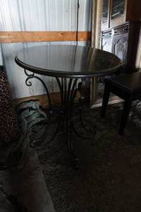 lot 42 image: Wrought Iron Marble Top table 24 Diameter X 30 Tall