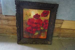 lot 118 image: Painting of Red Flowers by Dana 29 x 34