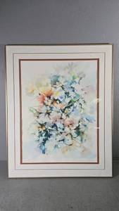 lot 1 image: Cynthia Columbo Floral Watercolor Painting, 30x36 Framed Artwork