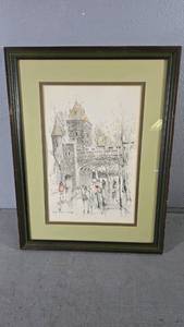 lot 6 image: Framed Etching of Porte St. Louis, Quebec City, Mystery Artist