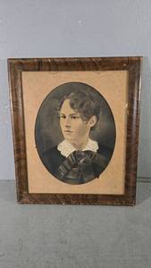 lot 8 image: Framed Portrait Artwork, Young Woman, Hand Colored Photo, Wood Frame
