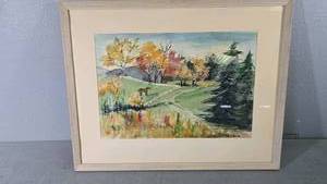 lot 23 image: Watercolor Painting by M Ervin, Horse and Autumn Fields, Framed