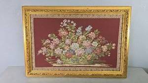 lot 38 image: Framed Textile Artwork, Bouquet, Unsigned, 30x26