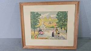 lot 41 image: Framed Serigraph Print Paris 96 by Brouche, 23x19 Wood Frame