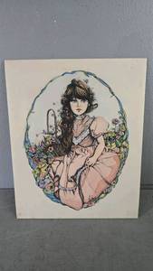 lot 42 image: Mary Vickers Art Print Basket of Flowers 1970s, Print on Faux Marble