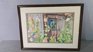 lot 52 image: Framed Watercolor Painting - Hollyhocks Outback, Unsigned Artist