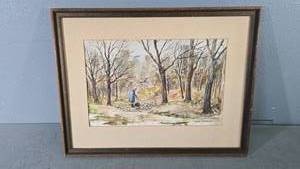 lot 64 image: Charis Riedmiller Watercolor, Framed 23x19, Signature on Artwork