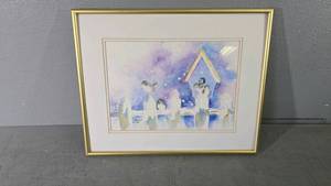 lot 66 image: Birds in a Snowfall by Kathy Braud, Watercolor, 16x20 Frame