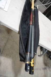 lot 113 image: Two pool cues, case & chalk