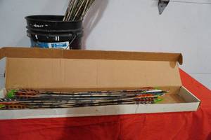 lot 133 image: Arrows box and pail of arrows