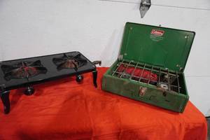 lot 135 image: Double burner stove and Coleman camp stove