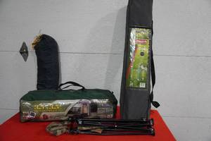 lot 149 image: 2) Camp stools, shower tent, air bed