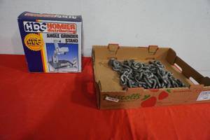 lot 175 image: Angle grinder stand, 14 log chain-NO HOOKS
