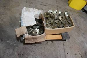 lot 211 image: 2) Boxes of coil roofing nails and dollie roller