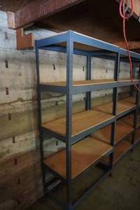 lot 287 image: Metal shelf unit 36 X 18 Five shelves (buyer to disassemble unit)