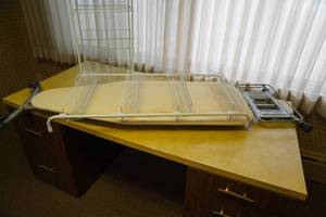 lot 11 image: Rowenta Ironing Board & two white racks