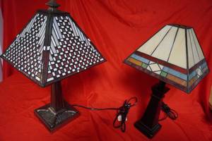 lot 39 image: Two lamps with leaded glass shades
