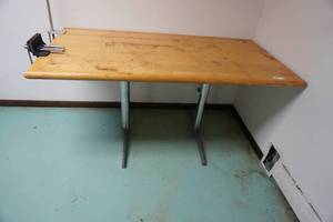 lot 138 image: Chrome leg table with vise and stand 60 L X 30 D X 29 T