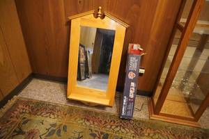 lot 156 image: Wall mirror with shelf and carpet shield roll