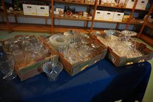 lot 259 image: Three boxes clear glass, punch bowl, relish trays