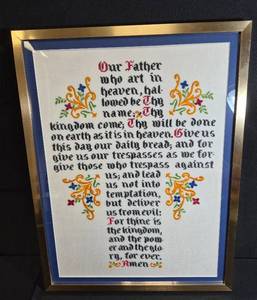 Our Father Hand Embroidered Framed Artwork