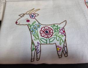 Set of 7 Dishtowels "Floral Pattern Farm Animals"