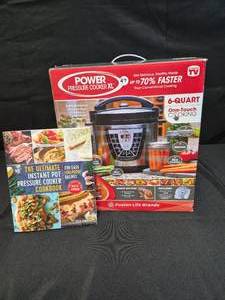 lot 47 image: Fusion Life Brands 6 Quart Pressure Cooker with Recipe Book
