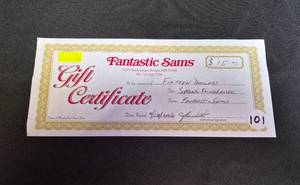 lot 101 image: Fantastic Sams Gift Certificate $15, Becker, MN