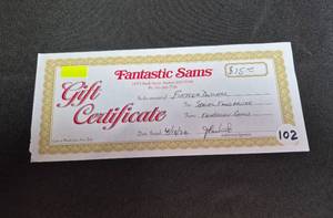 lot 102 image: Fantastic Sams Gift Certificate $15, Becker, MN