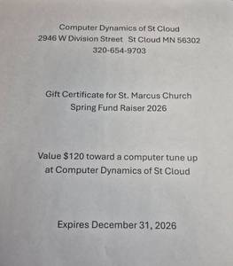 lot 134 image: $120 Gift Certificate Computer Dynamics
