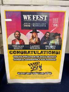 lot 44 image: 2 We Fest General Admission 1-Day Passes