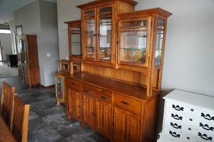 lot 120 image: Mission Oak Style Side Board-Heavy Two Piece 68 W x 18 D x 82 T