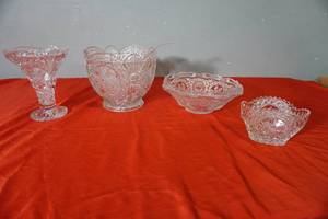 lot 48 image: Hofbauer Byrdes punch bowl, vase, bowls, etched