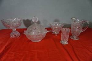 lot 50 image: Lead Crystal footed bowl, vases, small bowl