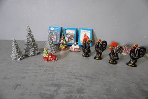 lot 57 image: Trees, decorations, Roosters, S & P, cards
