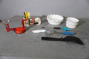 lot 60 image: Apple peeler, custard bowls, can opener, timer etc.