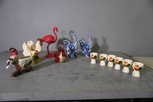 lot 152 image: Flamingo, chickens and egg cups