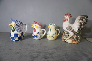 lot 158 image: 2 Italian  and 1 Portuguese wine pitchers, Rooster,