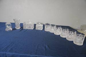 lot 181 image: 6 Byrde tumblers, 2 covered boxes, vase