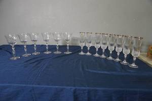 lot 190 image: Six footed Goblets and eight  slim footed goblets