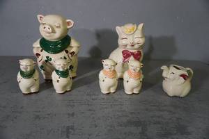 lot 195 image: Cat and Piggy Cookie Jars, S & P & Creamer