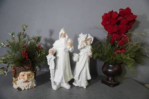 lot 211 image: Poinsetta, Christmas, Two White Christmas statues