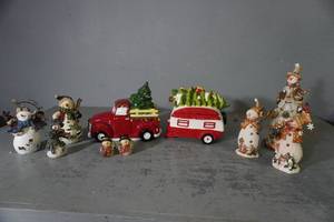 lot 238 image: 1 pick up and  camper, S & P, 6 snowmen
