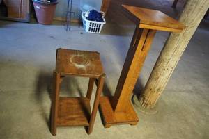 lot 87 image: Tall Oak Plant stand 36 T  & small stand 23 T