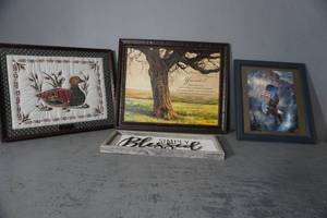 lot 76 image: 2 Stitched pictures, one print, one sign