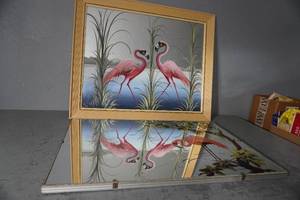 lot 73 image: Two Flamingos, 1 mirror and 1 print