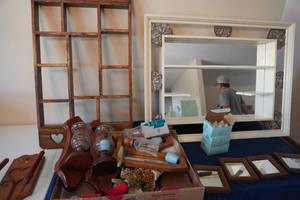 lot 174 image: Wall mirror, scones, print