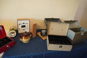 lot 187 image: File and coin boxes, cash box, thermostat