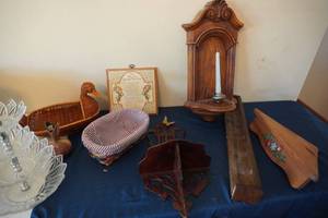 lot 199 image: Wall sconce, shelves, tiered candy plate etc...