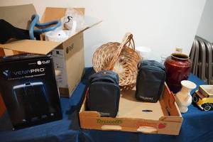 lot 328 image: Blood pressure cuffs, massager, assorted vases